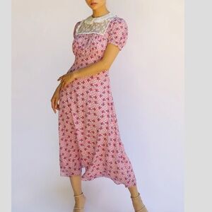 HVN Lace Peach Print Penny Dress